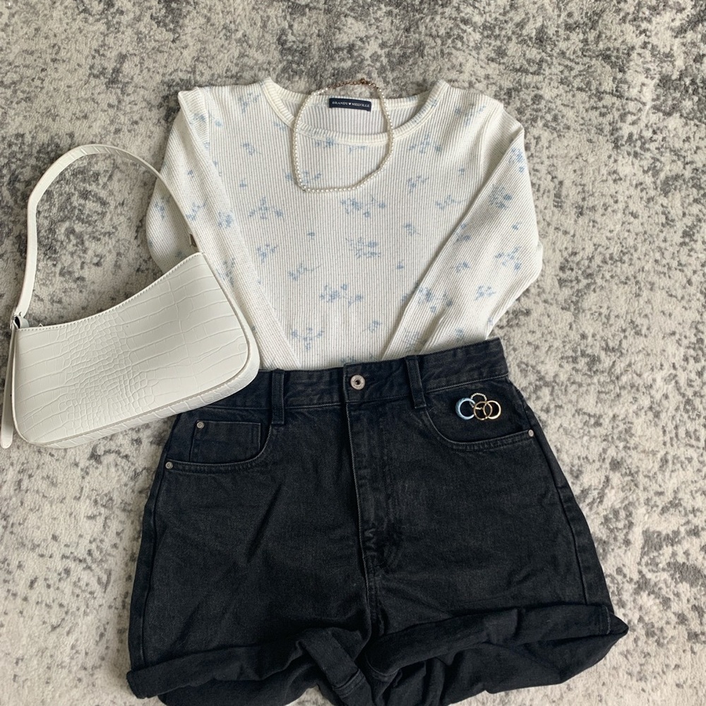 White And Blue Floral Brandy Top